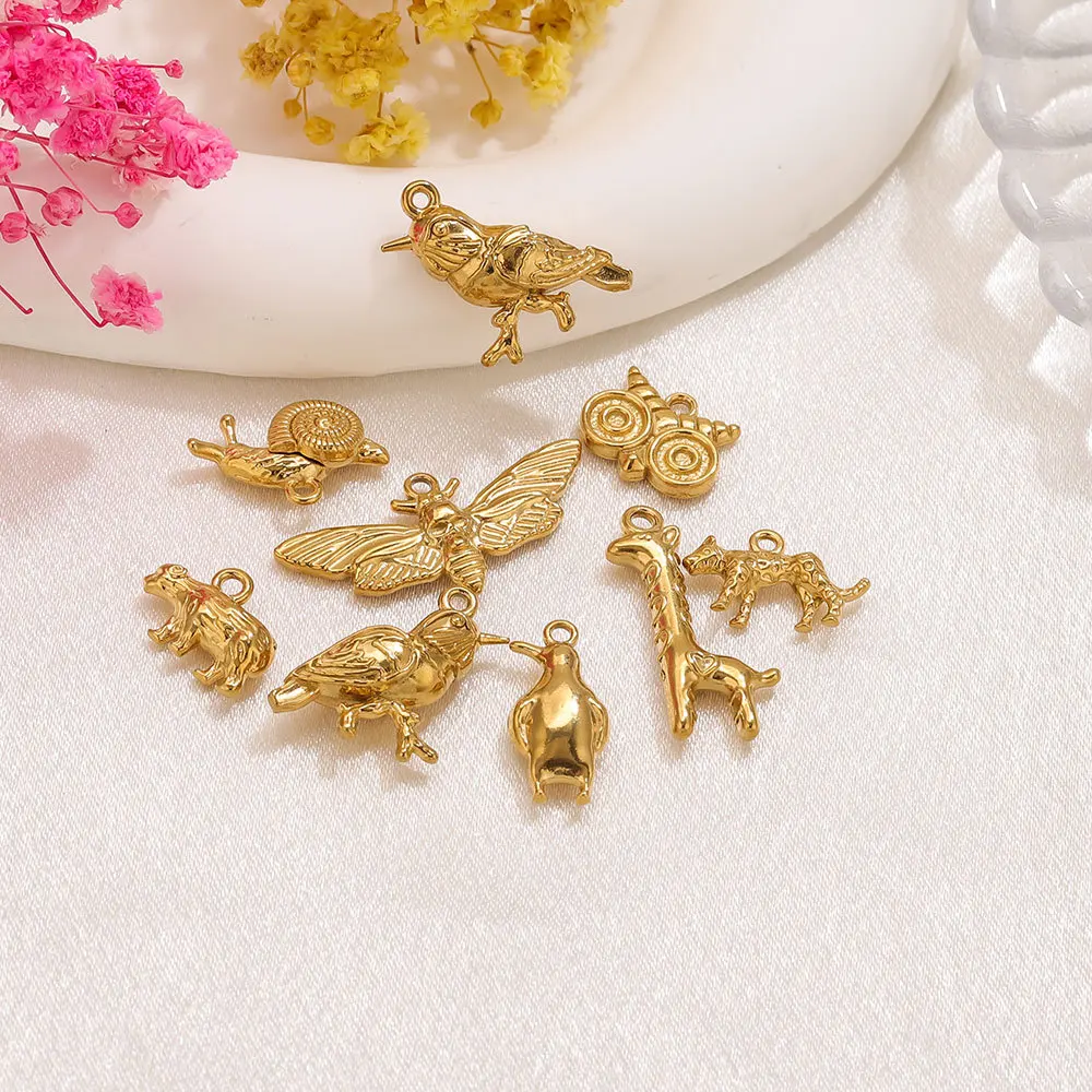 5Pcs Stainless Steel Animal Pendants Giraffe & Penguin Charms For DIY Necklace Handmade Jewelry Making