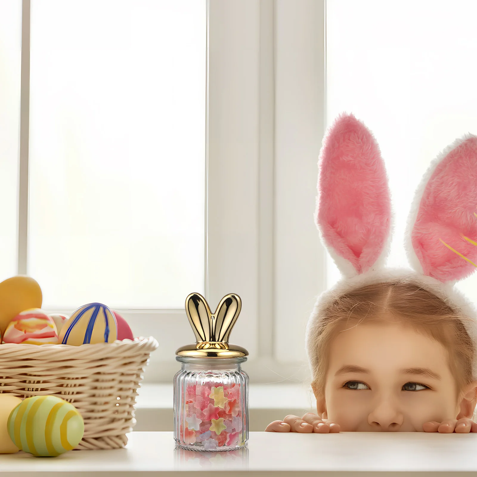 

1Pcs Glass Rabbit Ear Storage Jar Kitchen Food Organizer Sealing Container Snack Holder Rabbit Ear Decor Sealing Jar