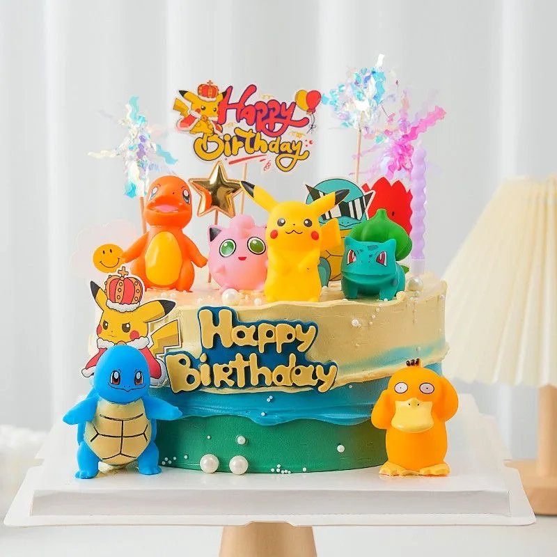 1Set Pokemon Cake Topper  Anime Figure Party Happy Birthday Pokemon Cake Decoration Items Souvenirs Lovely Gift