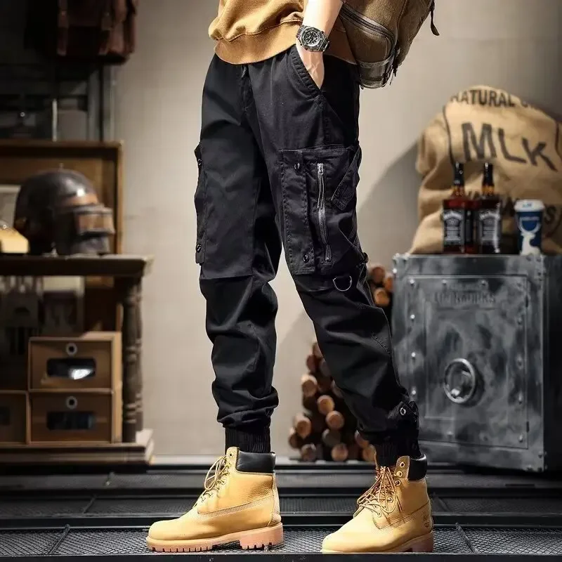 النمط الأمريكي الرجال ملابس العمل السراويل مستقيم الساق عادية في الهواء الطلق التكتيكية فضفاضة تناسب السراويل الطويلة الخريف الربيع الموسم #1