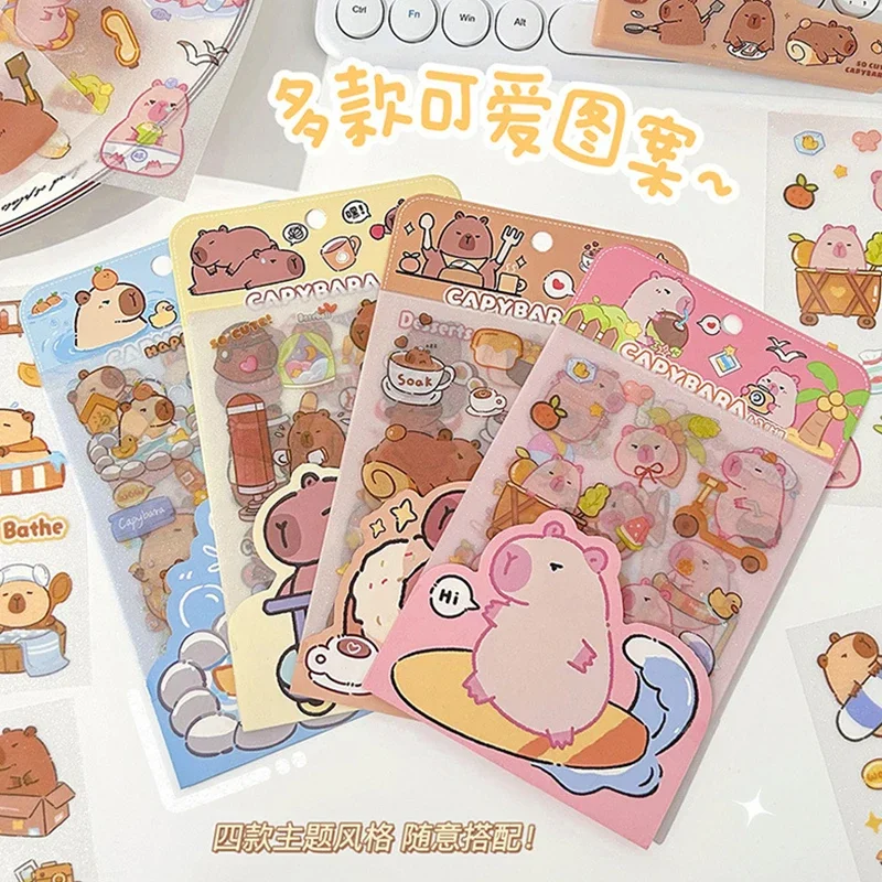 4Pcs/Set Kawaii Capybara Matte Stickers Cute Cartoon Animal Diy Sticker Kids Toys Gift