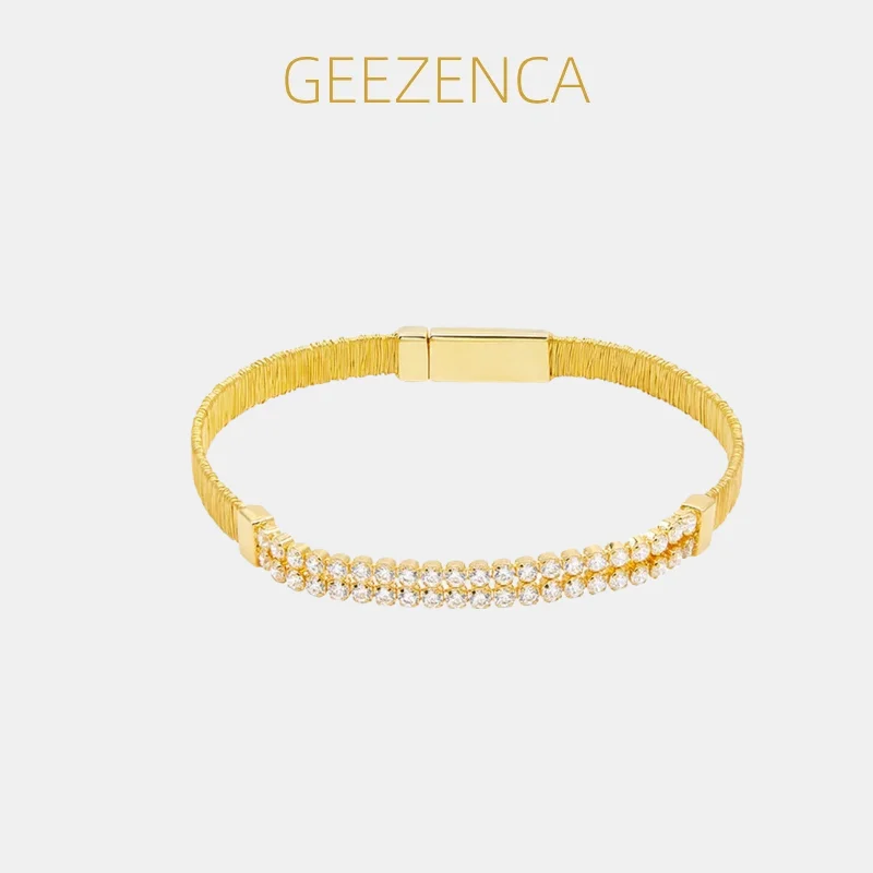 GEEZENCA Italian Luxury S925 Silver Threadline Winding Tennis Chain Mixed Link Bracelet Women Gold Plated Shiny Bracelets Gift