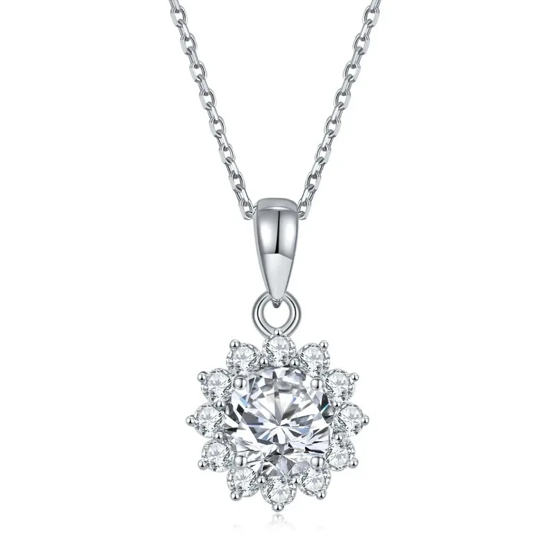 Sunflower Silver Pendant Moissanite Necklace for Women Silver Color Long Chain Sun Flower Jewelry Silver 925 Jewelry