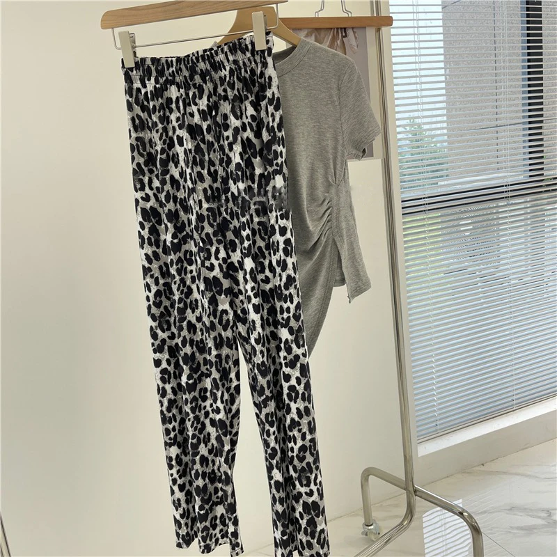 여름 얇은 와이드 레그 팬츠 여성용 아이스 실크 드레이프 캐주얼 롱 팬츠 하이웨이스트 다용도 시원한 빠른 건조 바지