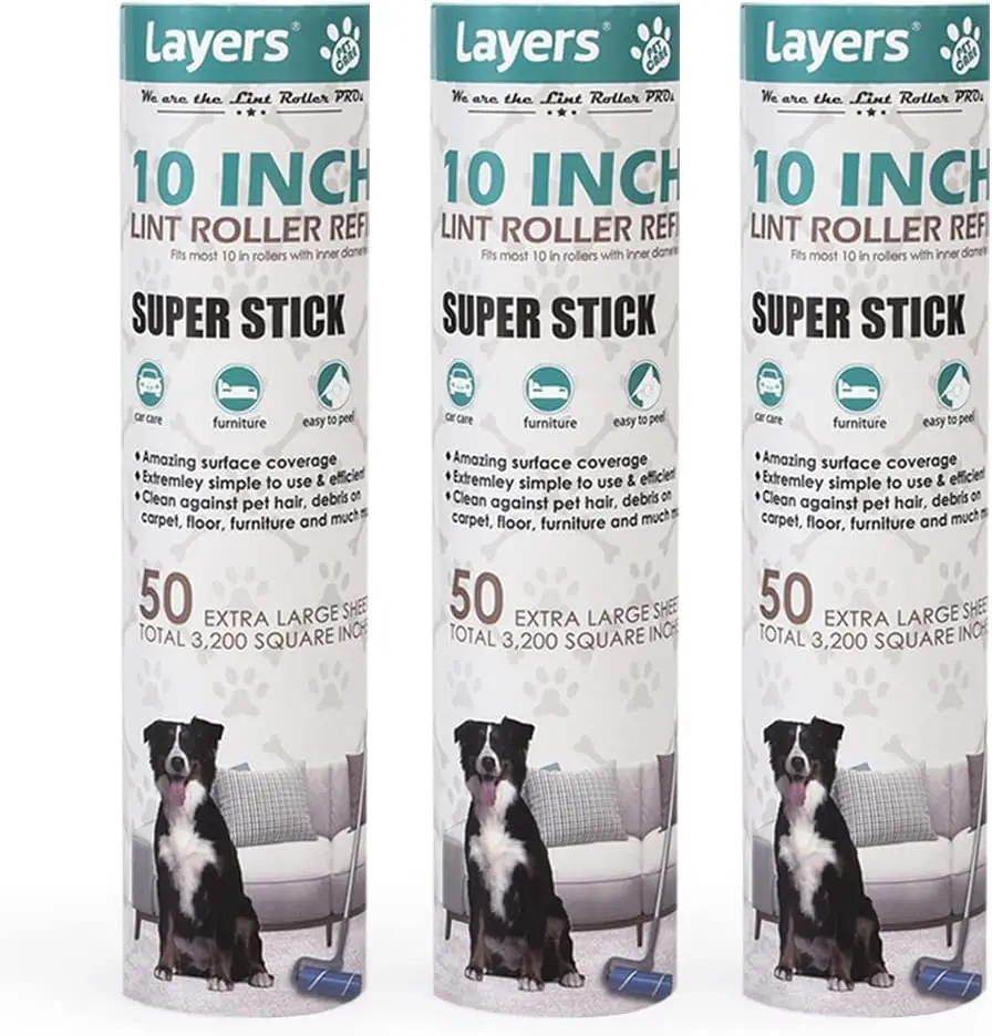 

10" Wide Lint Roller Refill, 3 Packs for Most Large Rollers, Extra Sticky & Easy Peel