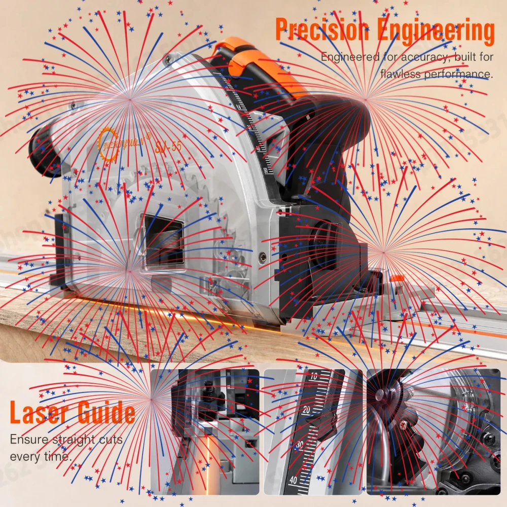SJ-55 Brushless Track Saw 2KW 55mm Depth 6470RPM 6-Speed Plunge Saw for Wood, Aluminum, Plastic Dust Free with Quick Stop Safety
