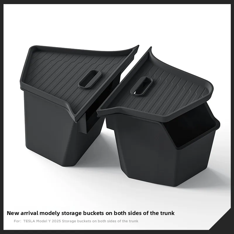 

For Tesla Model Y Juniper 2025 Rear Trunk Side Storage Box Cargo Organizer TPE Bin Box Flocking Mat Partition Board Accessories