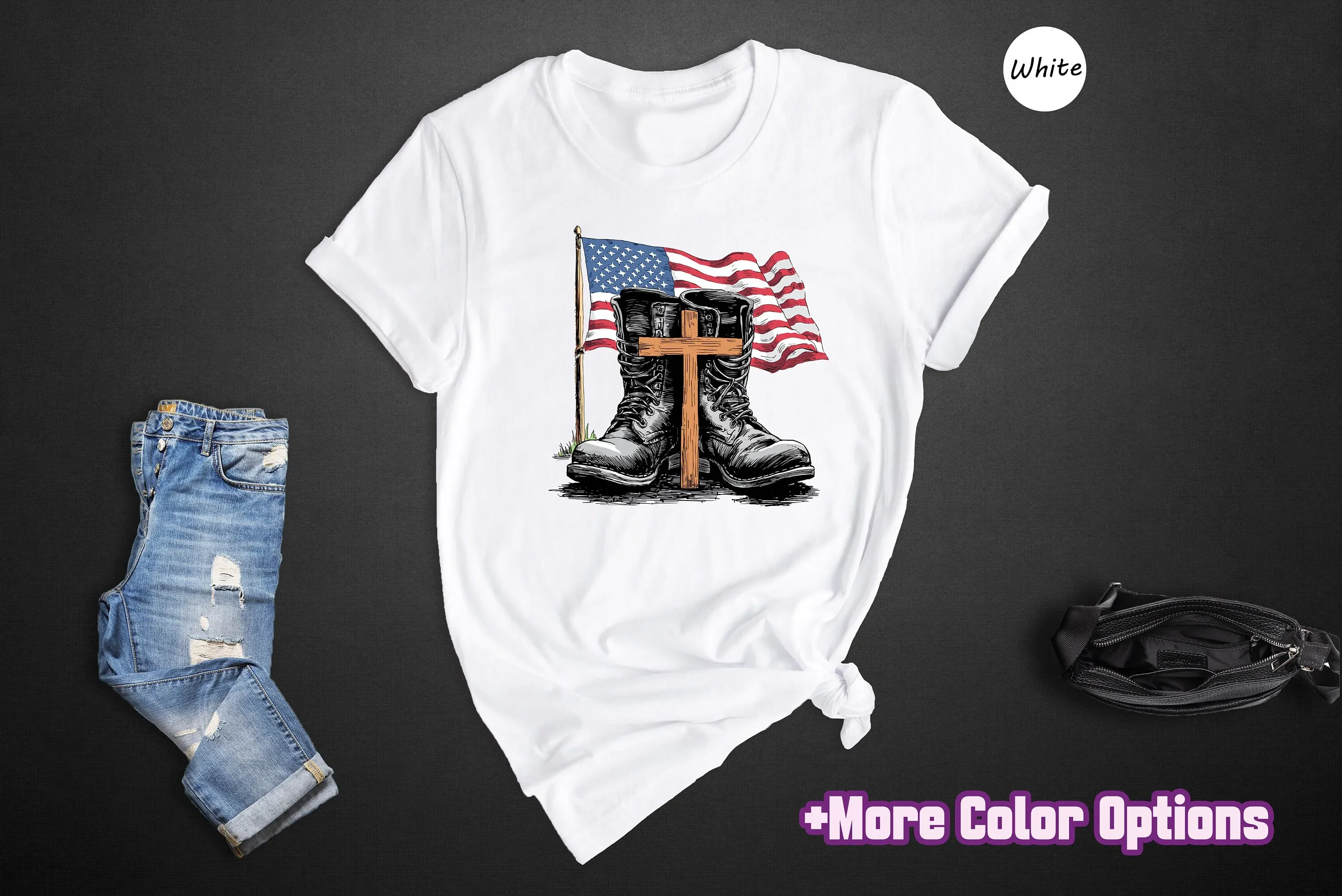 Memorial Day T Shirt American Flag Independence Patriotic Outfit Christian Soldier