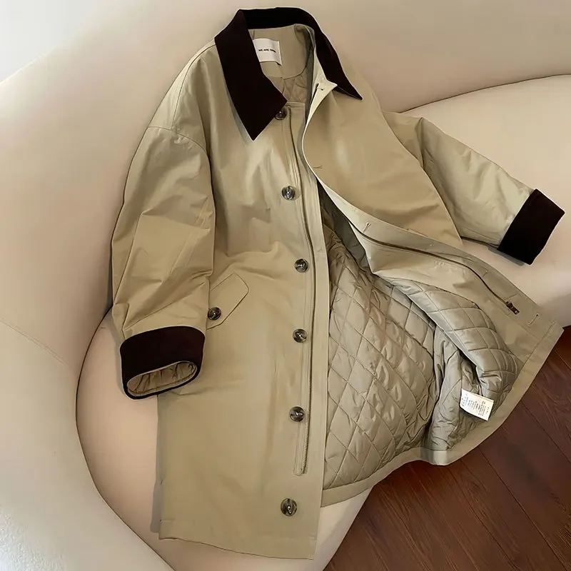 2024 autumn new style looks good, niche casual, medium to long khaki windbreaker, jacket trench coat for women
