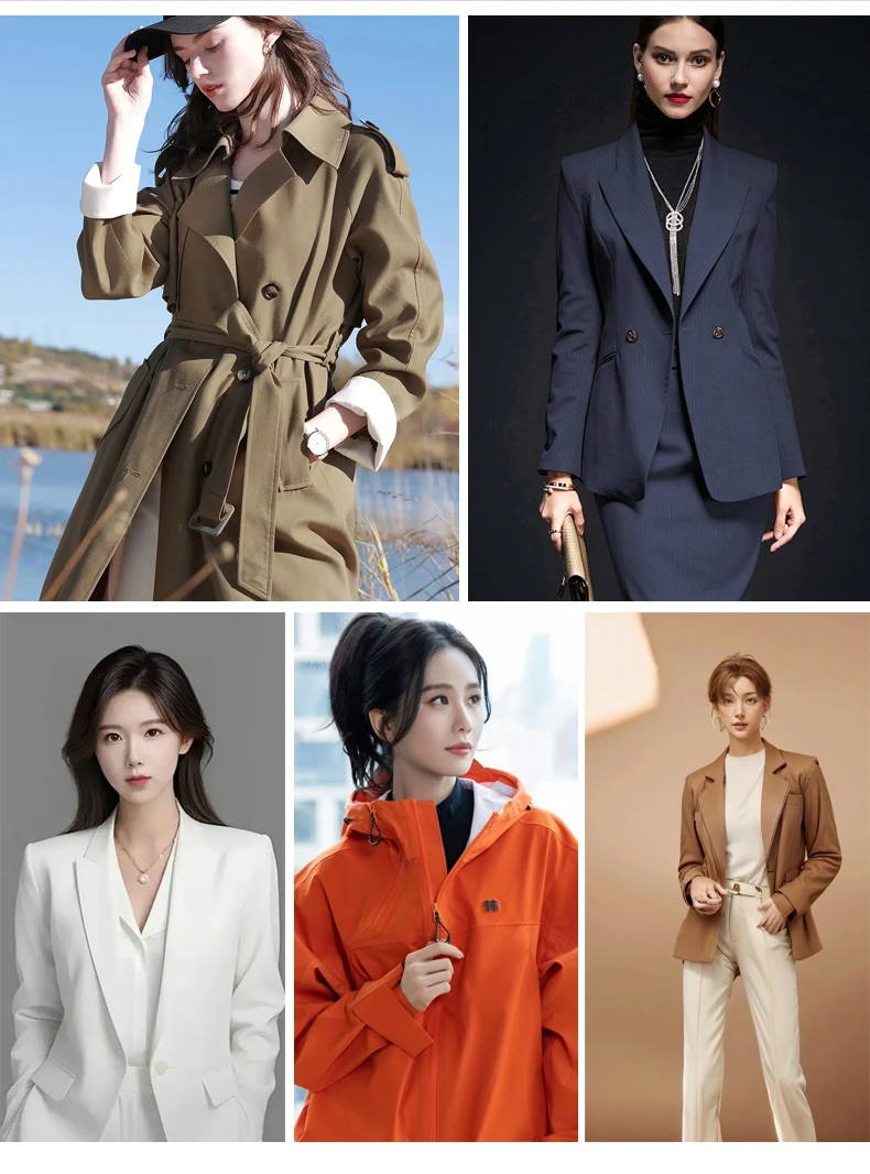 กันน้ําคราบน้ํามันชุดผ้า Trench Coat Jacket ผ้าชุดลําลองกางเกงเสื้อกั๊กริ้วรอยต่อเมตร 200g