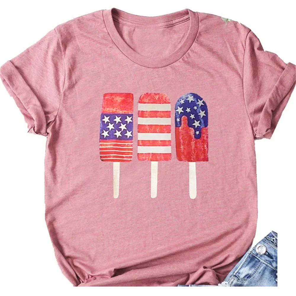 Funny Patriotic 4th of July Popsicle Graphic Tee Vintage Tshirt Independence Day Ice Cream T-shirt Women Fourth of July Shirt