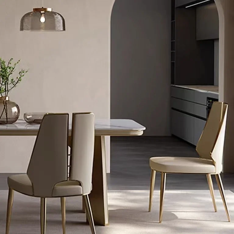 

-Светкий роскошный обеденный стул из нержавеющей стали, табурет для столовой, стул со спинкой, современный красный кожаный стул