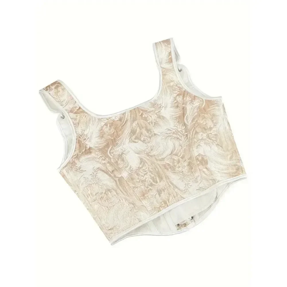 Moda donna stampa oro tracolla Korset overbust corsetto gilet dimagrante body shaper lace-up bustier sexy crop top costume