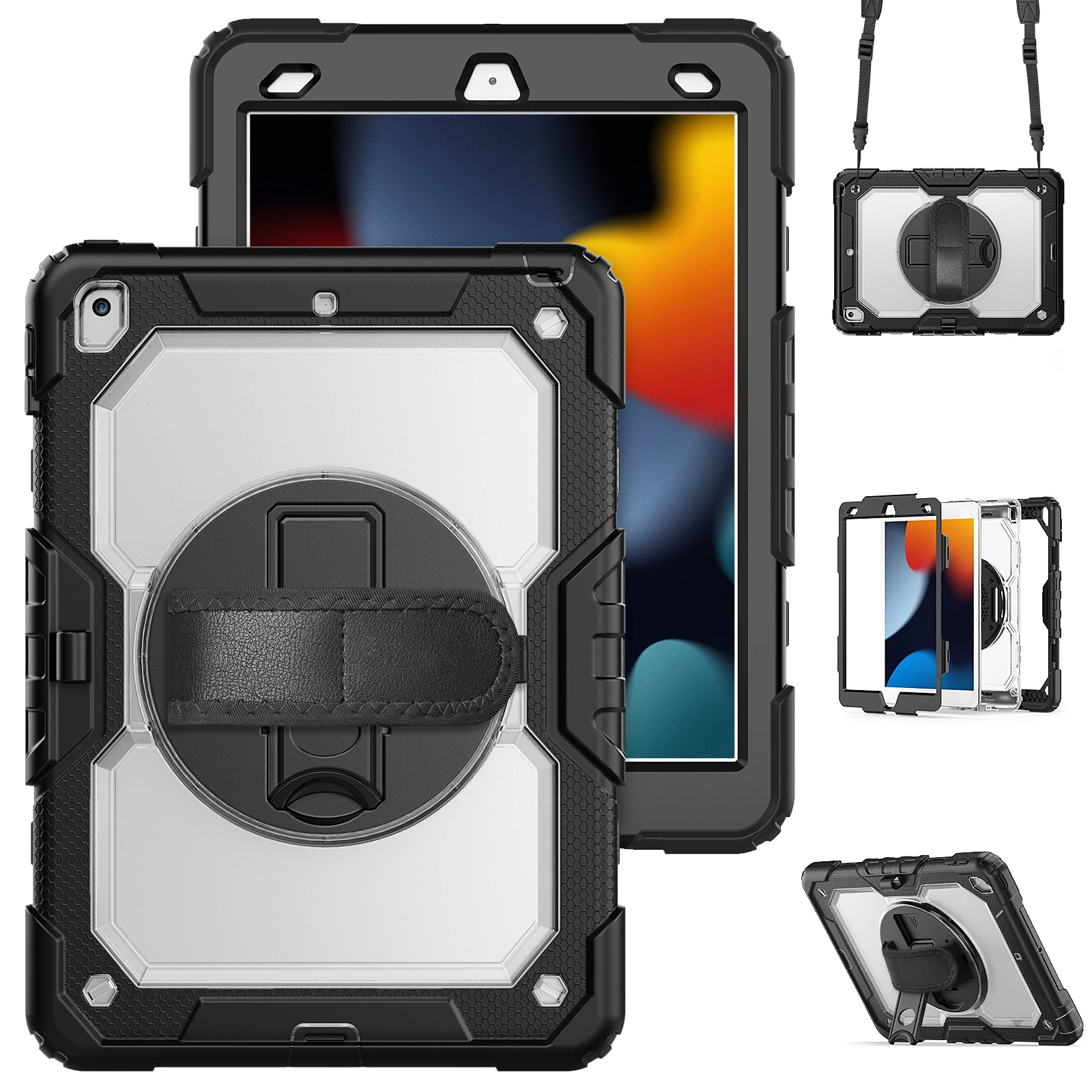 

For iPad 9th Generation 2021 10.2 inch Case with Film for iPad 10.2 7th 2019 2020 8th Generation Stand Cover with shoulder strap