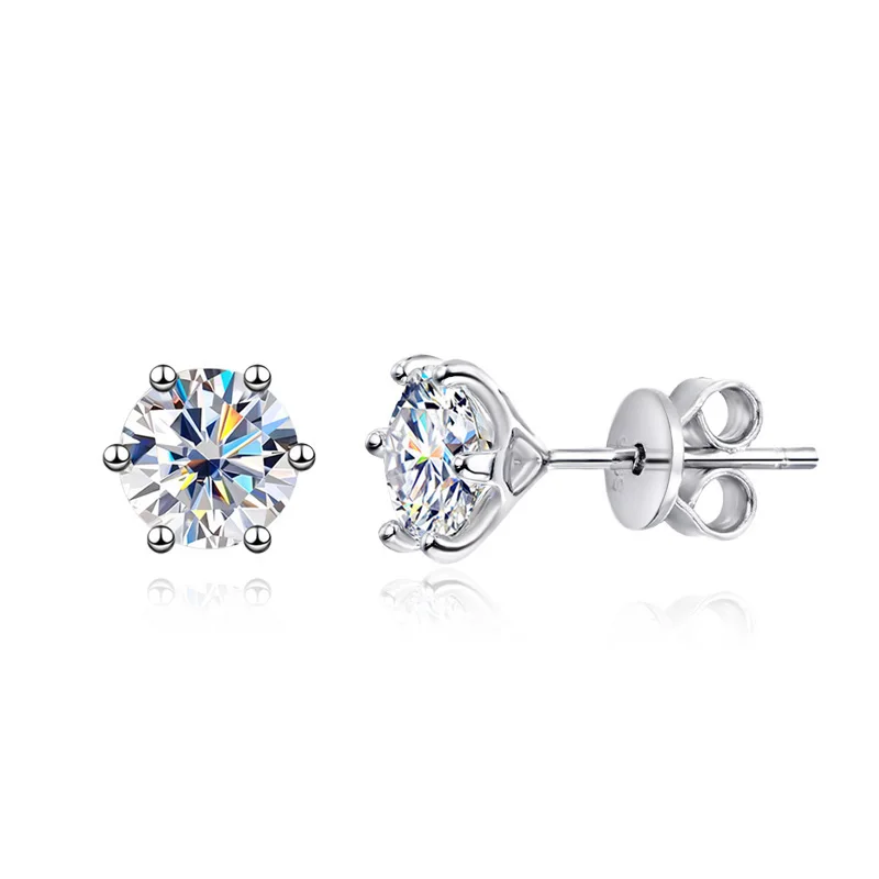 Halaile D Color Moissanite S925 Sterling Silver 6 Claw Stud Earrings Trendy Fine Jewelry Dainty Sparkly Romantic Gift for Women