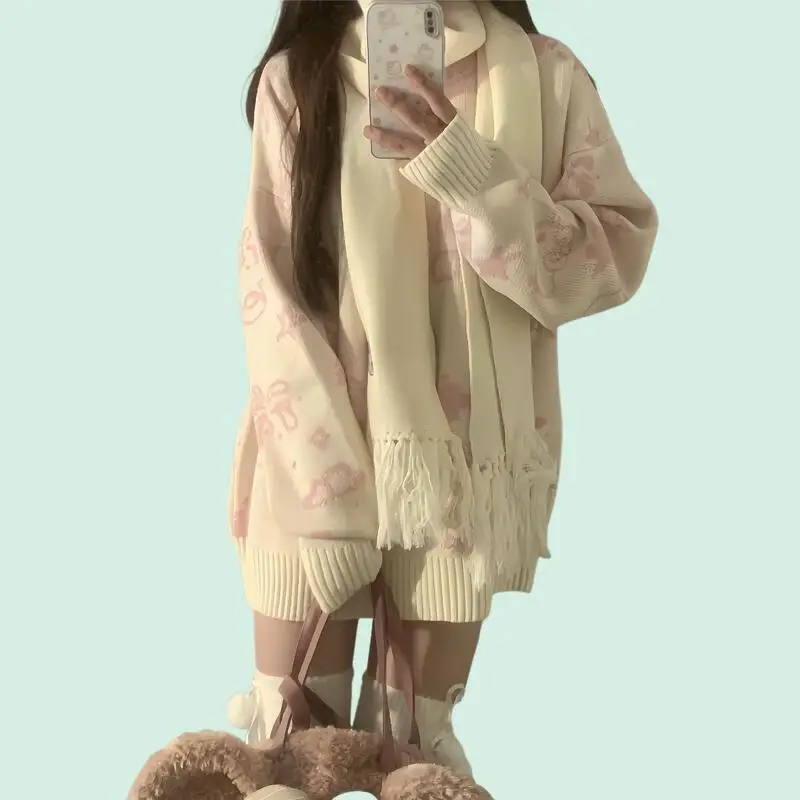 2025年秋冬新作ファッション可愛い漫画セーター ハローキティ ラウンドネックパーカー カジュアルゆったり怠惰スタイルニットセーター