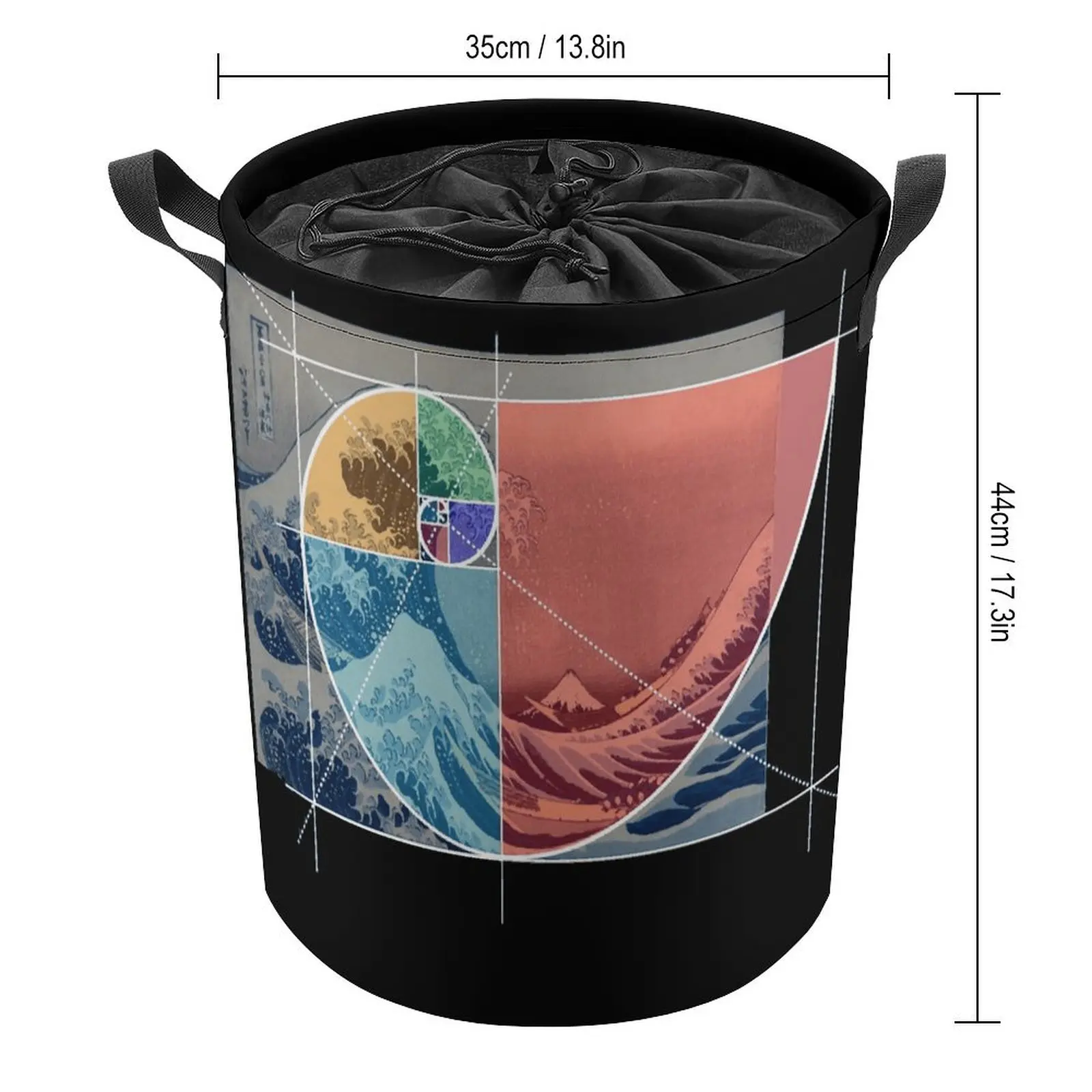 Hokusai Meets Fibonacci Golden Ratio Version with Storage Bins Novelty Laundry Basket And Great to The Touch Can Be Folded Stora