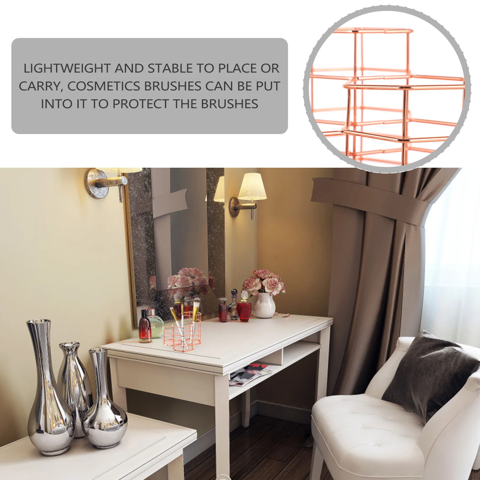 Seau de rangement pour pinceaux de maquillage, organisateur en métal robuste, porte-pinceaux pour coiffeuse, présentoir à bijoux, facile à nettoyer