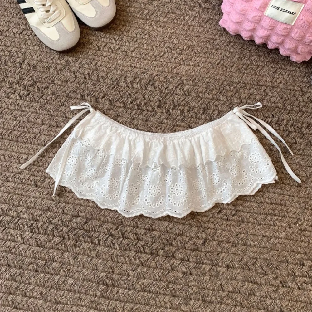 Y2K الحلو الدانتيل تنورة صغيرة الكورية نمط هايت الخصر الشاش تنورة الدانتيل متابعة زهرة تكدرت حافة تنورة الطرف #1