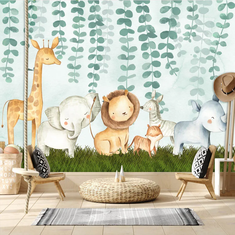 

Custom Self Adhesive Wallpapers Accept for Bedroom Decoration Jungle Animals Cartoon 3d Wallpaper Contact Wall Papers Home Decor