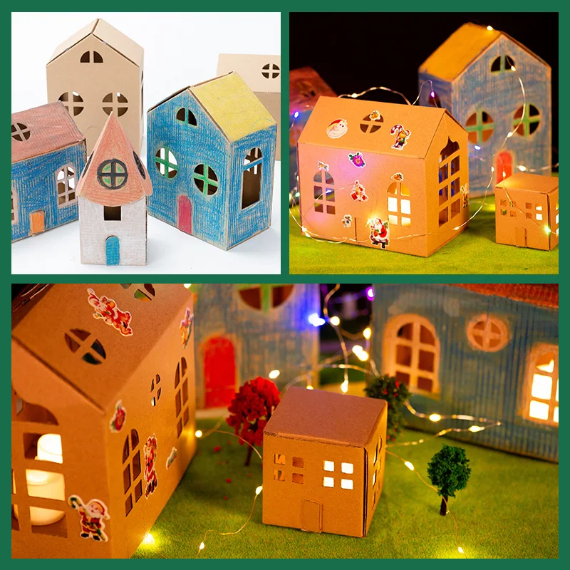 3D Paper Craft Toy Cardboard House Coloring Playhouse Assembly Kit Miniature Building Block Kid Handicraft Construction Material