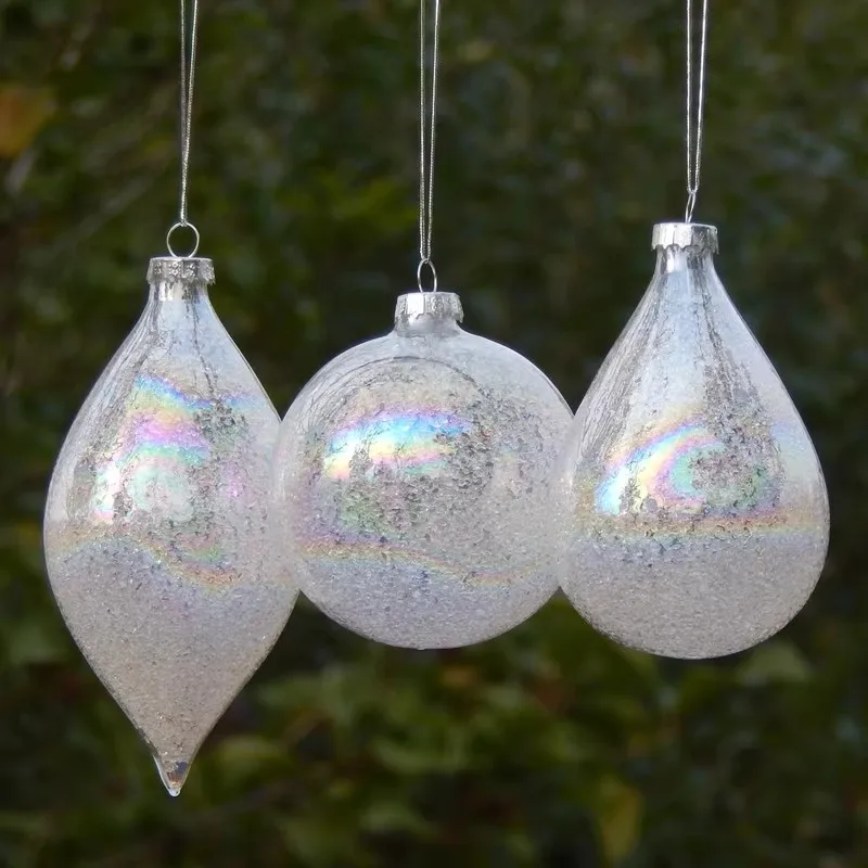 8pcs/pack Different Shape Inner Fragments Pearl Lustre Glass Pendant Christmas Day Tree Decoration Hanging Ball Drop Ornament