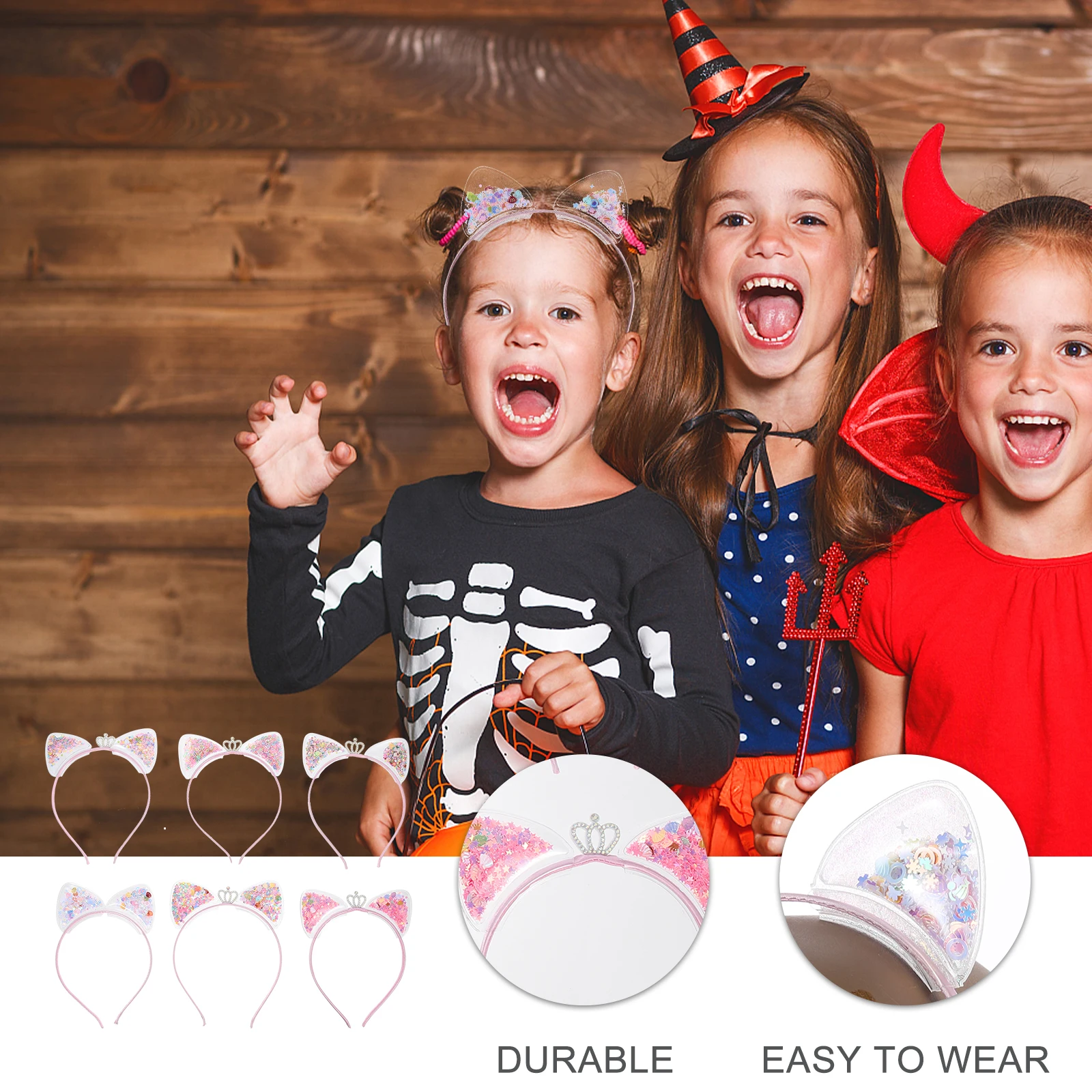 

6pcs Cat Ear Headband for Girls Kids Kitten Ears Party Headdress Lovely Hair Hoops Halloween Costume Headwear Smooth Comfort