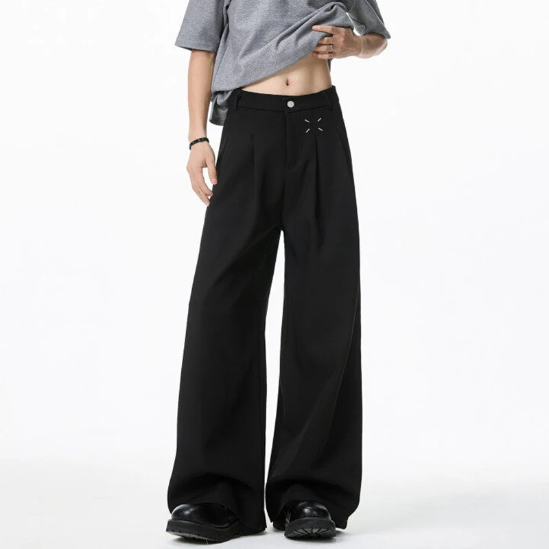 Luzhen 2025 nova moda original elegante perna larga calças casuais dos homens bonito de alta qualidade cor sólida roupas jy3124