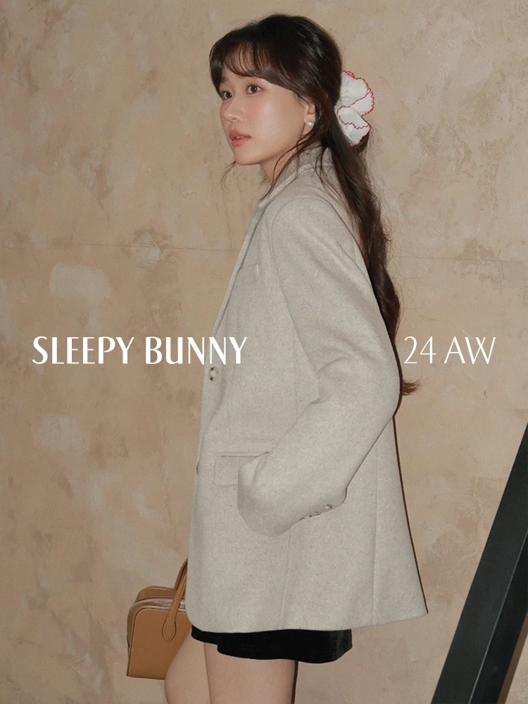 Elegant Wool Blend Blazer Coat for Women Autumn Winter Lapel Long Sleeve Jacket Loose Casual Office Wear Warm Vintage Outerwear