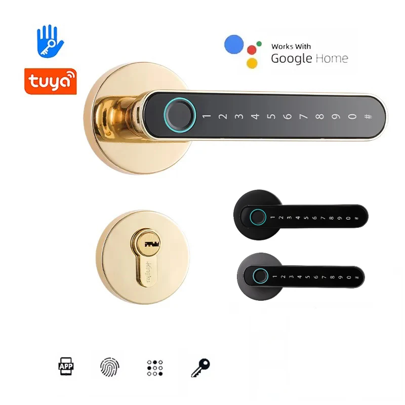 

RFID Card Tuya App Lever handle lock Tuya Smart home rim door wooden doors Keyless Entry blue door lock ttlock