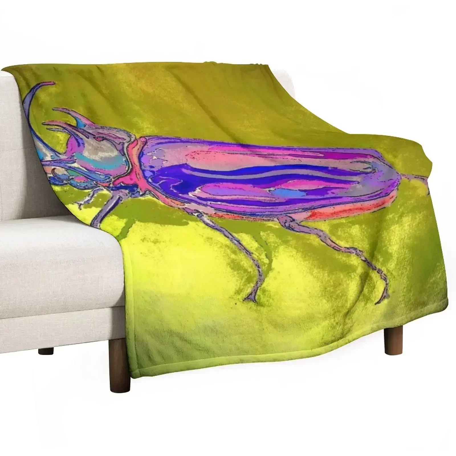 Five Horned Rhinocros Beetle Primed Throw Blanket Luxury Decoratives Loose Stuffeds Quilt Blankets