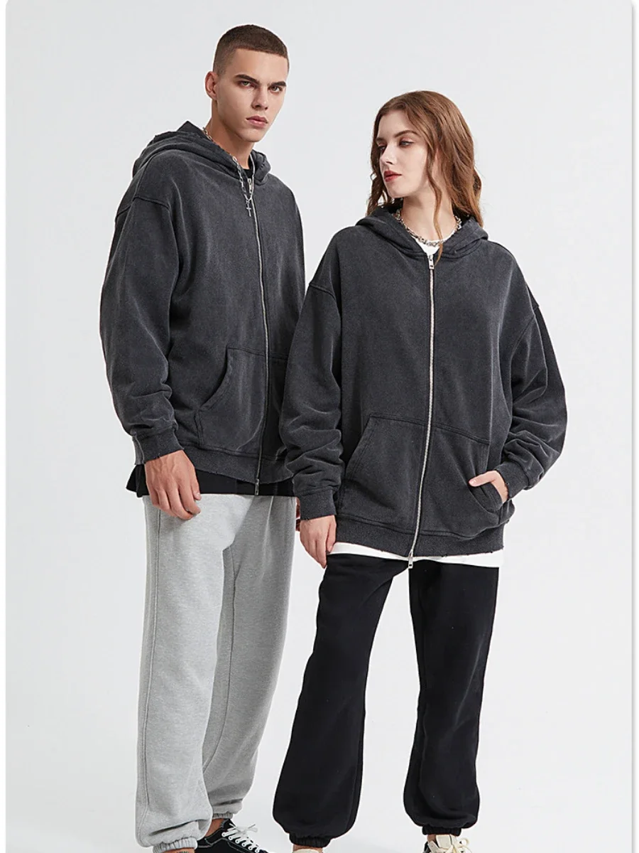 Sumuyoo Couple Zip-up Hoodie 420g/㎡ Winter Thicken Fleece Cotton Pocket Sweatshirt Oversized Hoodies Female Warm Fashion Jacket