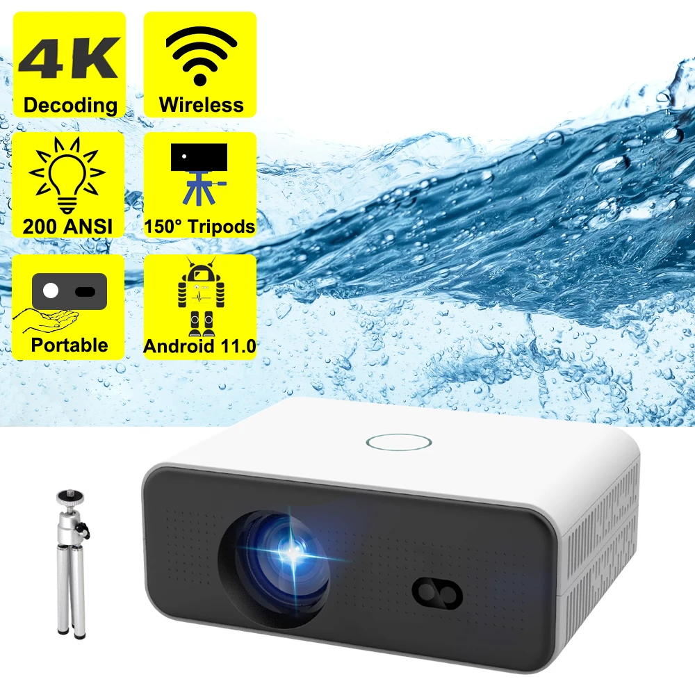 

LynCast Projector 4K 1080P 200ANSI Android 11.0 Video Projection BT Dual WIFI Home Theater L012C