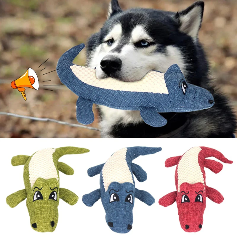 Juguetes para masticar para mascotas, juguetes interactivos de dibujos animados, forma de cocodrilo, juguete de sonido para perros, suministros de entrenamiento para rechinar dientes