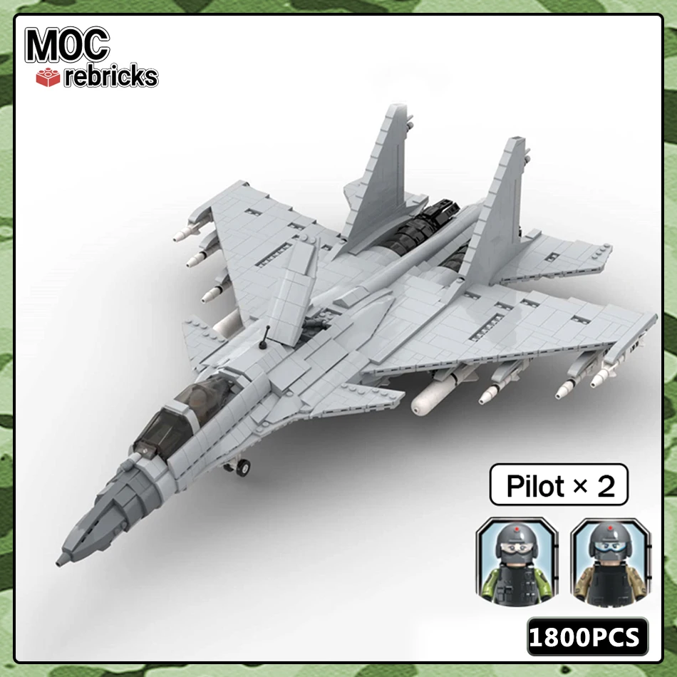 Military Series WW2 MOC Bricks J15 Flying Shark Flanker-D Building Block Fighters Model DIY Boy Hobbies Toys Birthday Gifts