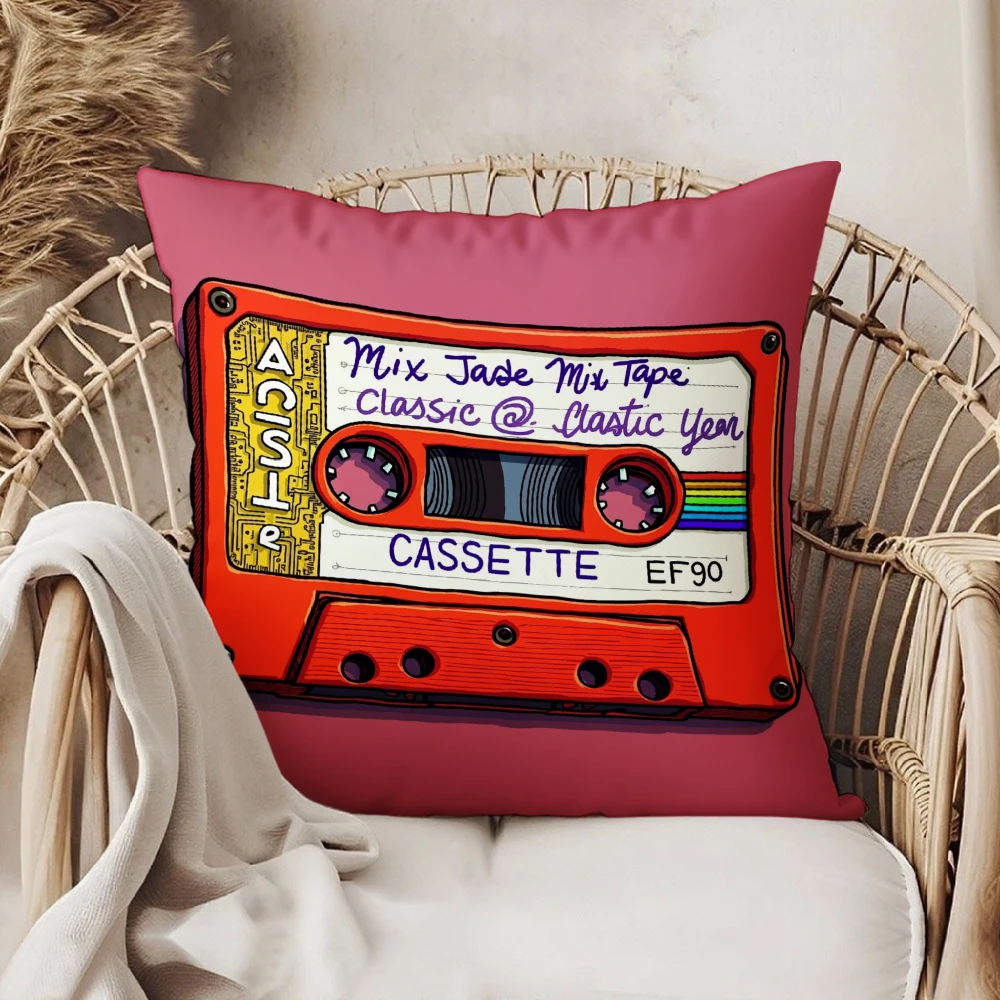 Square Throw Pillow Case Red Vintage Cassette Tape Mix Jade Mi Tape Classic A Classic Yom Print For Living Room Sofa Bedroom Hom