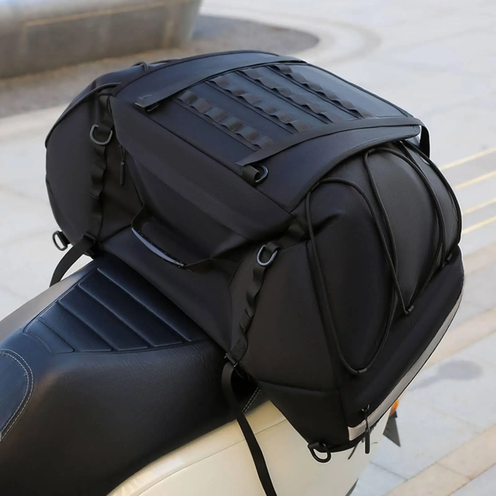 Motorcycle Tail Bag with Straps Strap-Mount Motorcycle Rear Seat Bag Large Capacity for Touring Riders, Motorcyclists, Daily