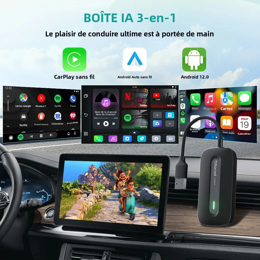 Ottocast Play2Video Pro Ai Box adaptateur CarPlay Android Auto sans fil intégré Youtube Netflix IPTV pour voiture avec Carplay filaire