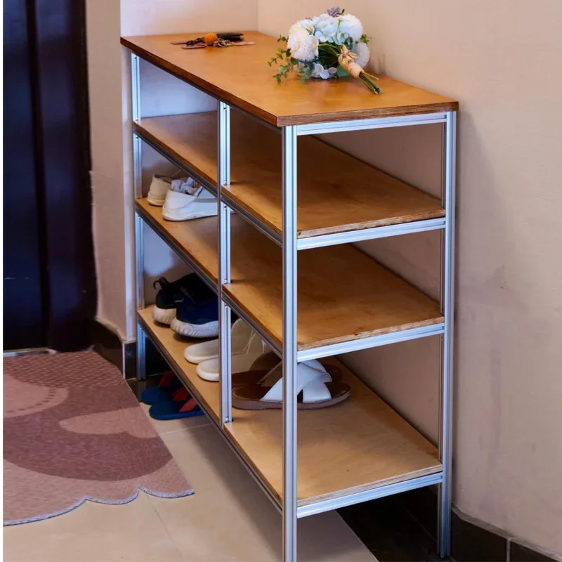 Simple household entry aluminum profile shoe rack, modern multi-layer storage, space-saving dust-proof medieval shoe
