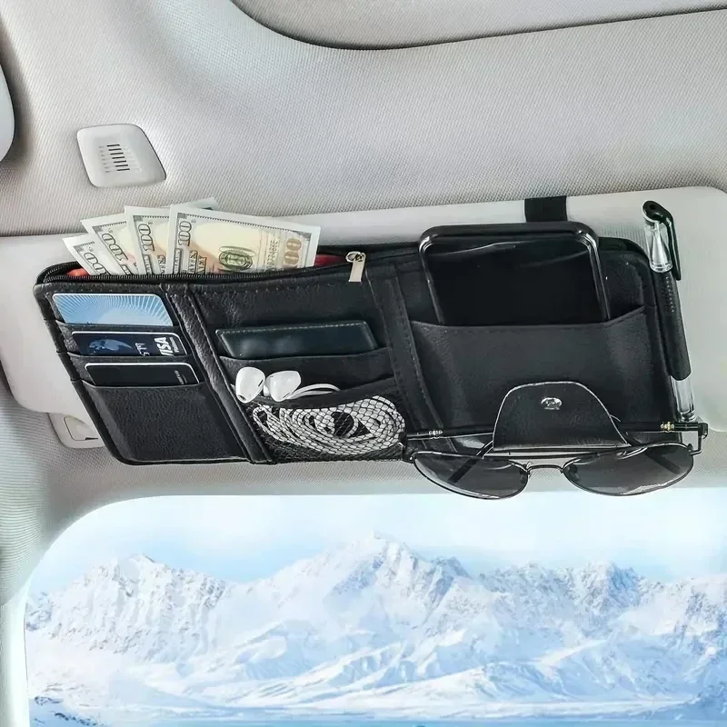 Car Sun Visor Organizer Multi-pocket Zipper Auto Truck SUV Storage Pouch Bills Pen Card Glasses Holder Car Accessories Gadget - view 3