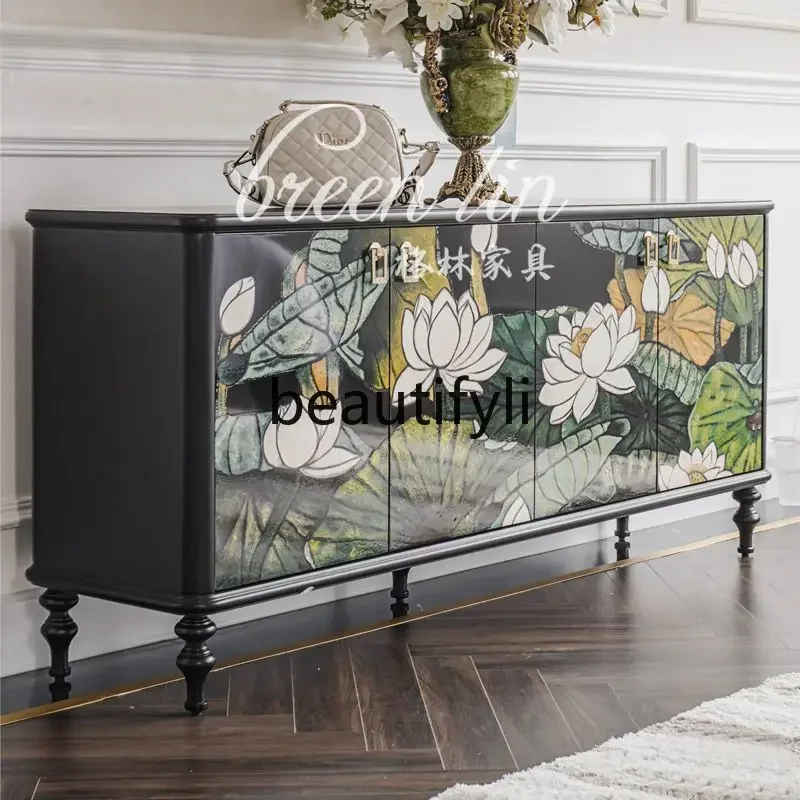 

French retro solid wood painted porch cabinet, locker, American entrance foyer decorative cabinet1225