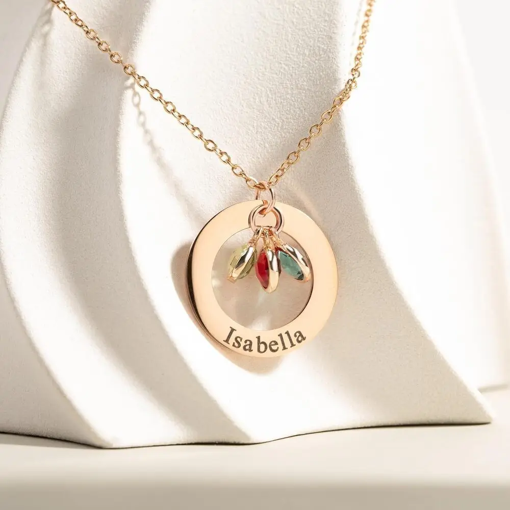 مجوهرات أمي جوهرة الميلاد المخصصة للنساء قلادة هدايا عيد الأم الجدة مع 2 أو 3 أسماء أطفال للأطفال #4