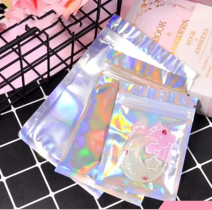 100pcs Small Zip Lock Holographic Baggies One Side Clear Aluminium Foil Zip Lock Plastic Bags