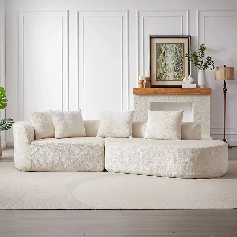 Luxury Italian Chenille Fabric Curved Sofa Set Modern Home Furniture Couch Living Room Sofa Set Combination Brass Base Fabric