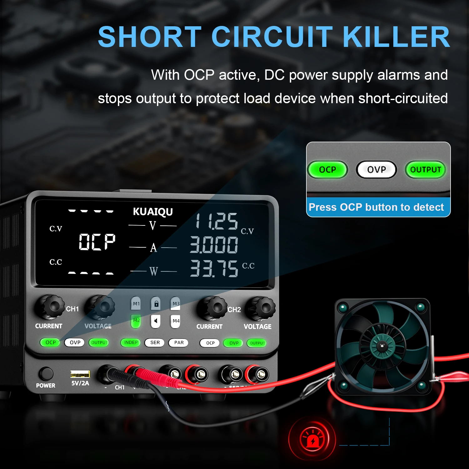 KUAIQU Dual Channel DC Laboratory Power Supply,4 In 1 Independent Serial Parallel Output Mode,with OCP OVP Memory Storage 0-240V