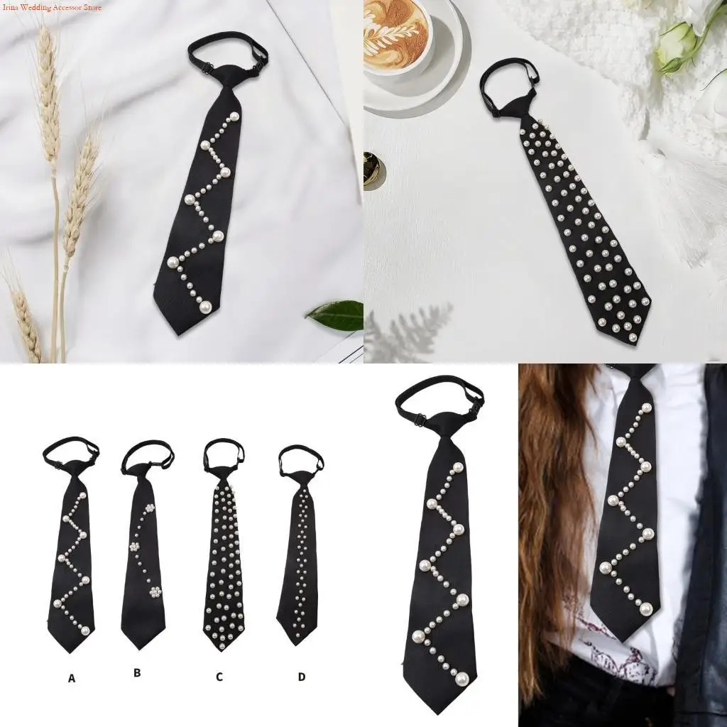 G92D Artificial Pearls Tie Luxurious Necktie Music Festival Neck Tie for Stage Shows