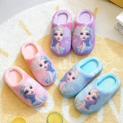 Disney Spiderman Anime Elsa Children Cotton Slippers Autumn Winter Warm Frozen Princess Baby Boys Girls Indoor Home Shoes 24-39