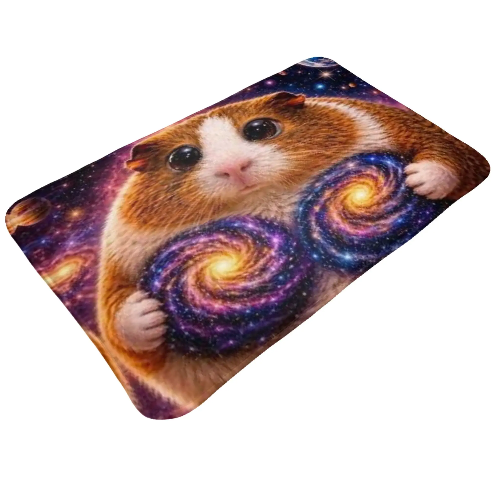 Round Hamster Holding Galaxy Space Poster Non-slip Doormat Bath Mat  Indoor PatternHomeDecor