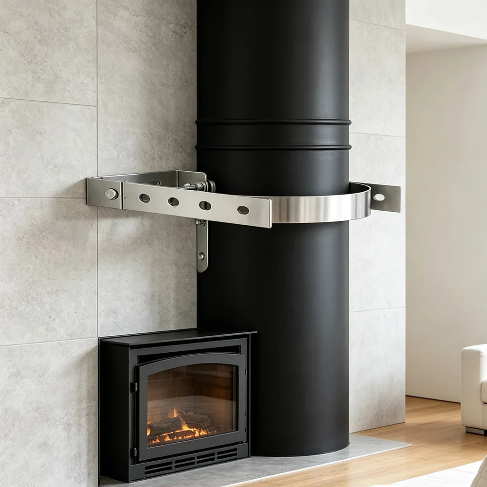 Adjustable Stainless Steel Bracket for Chimney Pipe Furnace Tube Vent Duct Wall Mounting 10/12.5 cm Dimensions