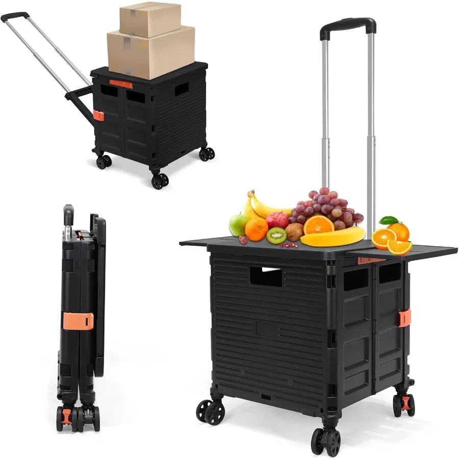 Chariot utilitaire pliable, caisse roulante, chariot à main avec roues rotatives et couvercle magnétique étendu, poignée télescopique réglable à Mult